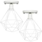 2 Lustres Teto Plafon Industrial Aramado Diamante Retrô Luminária Sobrepor Vintage Branco Agp - Agp Ilumini