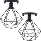 2 Lustres Teto Plafon Industrial Aramado Diamante Retrô Luminária Sobrepor Vintage Preto