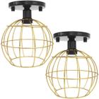 2 Lustres Teto Plafon Industrial Aramado Globo Dourado Retrô Luminária Vintage Preto Agp Ilumini