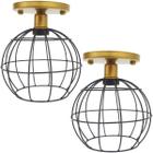 2 Lustres Teto Plafon Industrial Aramado Globo Preto Retrô Luminária Vintage Dourado Agp Ilumini