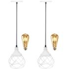 2 Pendente Aramado Esfera Balonê + 2 Lâmpada Lustre Luminária Teto Regulável Sala Cozinha Industrial