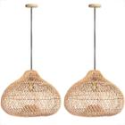 2 Pendente Fibra Natural Rattan Boho Gota Bali Nat76 - Acende a Luz