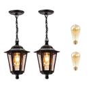 2 Pendente Vintage Externo Preto Lente Transp. Lup39 + Led - Acende a Luz