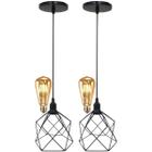 2 Pendentes Aramado Cálice Luminária Lustre Retrô Balcão + 2 Lâmpadas Led ST64 Vintage Teto