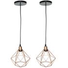 2 Pendentes Aramado Diamante Cabo 1,5 Mt Luminária Lustre P Industrial Teto Retrô Balcão Agp Ilumini