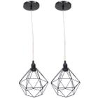 2 Pendentes Aramado Diamante Luminária Lustre Cabo Cristal 1,5 Mt Industrial Teto Retrô Agp Ilumini