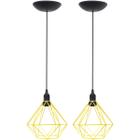 2 Pendentes Aramado Diamante Luminária Lustre P Teto Retrô Vintage Industrial Balcão Amarelo - Agp Ilumini