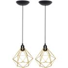 2 Pendentes Aramado Diamante Luminária Lustre P Teto Retrô Vintage Industrial Balcão Dourado