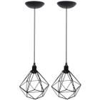 2 Pendentes Aramado Diamante Luminária Lustre P Teto Retrô Vintage Industrial Balcão Preto