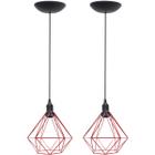 2 Pendentes Aramado Diamante Luminária Lustre P Teto Retrô Vintage Industrial Balcão Vermelho - Agp Ilumini