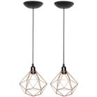 2 Pendentes Aramado Diamante Luminária Lustre Teto Retrô Vintage Industrial Balcão Cobre Rose Gold