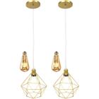 2 Pendentes Aramado Diamante Lustre Cabo Cristal P + 2 Lâmpadas Led ST64 Vintage Retrô Agp Gmh