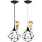 2 Pendentes Aramado Diamante Teto Luminária Retrô Balcão Agp + 2 Lâmpadas Led ST64 Vintage - Agp Ilumini/S/M