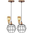 2 Pendentes Aramado Globo Luminária Lustre Retrô Balcão + 2 Lâmpadas Led ST64 Vintage Teto - Agp Ilumini/Gmh Tr