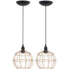 2 Pendentes Aramado Globo Luminária Lustre Teto Retrô Vintage Industrial Balcão Cobre Rose Gold - Agp Ilumini