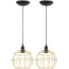 2 Pendentes Aramado Globo Luminária Lustre Teto Retrô Vintage Industrial Balcão Dourado