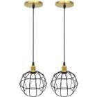 2 Pendentes Aramado Globo Preto Luminária Lustre Industrial Teto Vintage Dourado Agp Ilumini