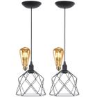 2 Pendentes Aramado Teto Cálice Luminária Lustre Retrô Balcão + Lâmpada Led ST64 Vintage Preto - Agp Ilumini/Gmh Tr