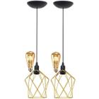 2 Pendentes Aramado Teto Cálice P Luminária Lustre Retrô Balcão + Lâmpada Led ST64 Vintage Dourado - Agp Ilumini/Gmh Tr