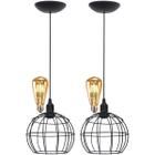 2 Pendentes Aramado Teto Globo Luminária Lustre Retrô Balcão + Lâmpada Led ST64 Vintage