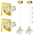 2 Pendentes E 2 Arandelas Cristal K9 Polido Cabeceira + Led - Acienda