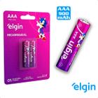 2 Pilhas Bateria AAA 900mAh 1.2V Recarregavel Elgin