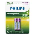 2 Pilhas Recarregáveis Philips Aaa 1000 mAh Originais Palito Prontas pro Uso RTU