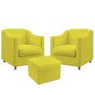 2 Poltronas Estofada Alya com Puff Quasar Sued Amarelo Aradecor