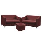 2 Poltronas Namoradeira Alya com Puff Quasar Sued Bordô Aradecor