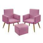 2 Poltronas Nina Almofadada Com Puff Quasar Sued Rosê Aradecor