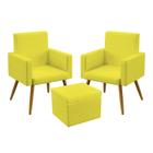 2 Poltronas Nina Para Sala de Estar Com Puff Quasar Sued Amarelo Aradecor