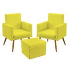 2 Poltronas Vega Almofadada com Rodapé com Puff Quasar Sued Amarelo Aradecor