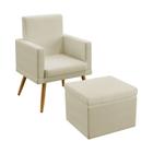 2 Poltronas Vega Almofadada Com Rodapé Com Puff Quasar Sued Bege Aradecor