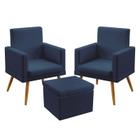 2 Poltronas Vega Estofada Com Rodapé Com Puff Quasar Sued Azul Marinho Aradecor