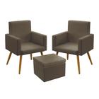 2 Poltronas Vega Para Sala de Estar Com Puff Quasar Sued Capuccino Aradecor