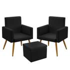 2 Poltronas Vega Para Sala de Estar Com Puff Quasar Sued Preto Aradecor