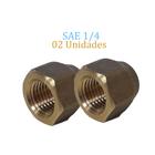 2 Porcas Latão Rosca Sae Flange Tubo Cobre Refrigeração 1/4