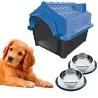 2 Potes Bebedouro Antiderrapante 150ml + Casinha Pet Azul N3