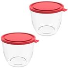 2 Potes com Tampa 1,9L Redondo Crippa Transparente e Vermelho Bacia Alimentos Frutas