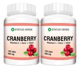 2 Potes Cranberry + Vitamina C + Ferro + Cálcio - Kit 240 Cápsulas de 500mg