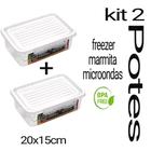 2 Potes Hermeticos Para Freezer E Microondas Retangulares marmita vasilhame plastico