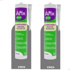 2 Selante Acrilico Cinza Afix 430g - Adesivo Silicone Multiflex Base Água Para Acabamento Preenchimento Rachaduras Parede Concreto Veda Sela Trincas