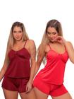 2 short doll liso vermelho e vinho