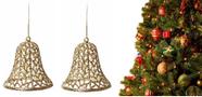 2 Sinoa Vazado Glitter Dourado 10cm Cromus Decoração Natal