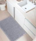 2 Tapetes De Banheiro Bolinha Microfibra Macio Antiderrapante Cinza
