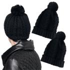 2 Toucas Gorro Preta Lã Tricot Pompom Feminino Masculina Frio Inverno