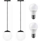 2 x Luminárias Lustre Pendente 215cm Jabuticaba Globo Vidro 15cm Teto Gimpo PJ15 + 2 Lâmpadas 12W