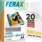 20 Adesivos Vinil Branco Brilho P/ Impressora Jato Tinta A4 - Pode usar Resina - FERAX