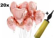 20 Balões Lindos Metalizados Coração 45cm Rose Gold Com Lacre + Bomba Balão