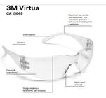 20 Óculos segurança 3M mod. virtua, incolor, com antirrisco e antiembaçante CA 15.649
